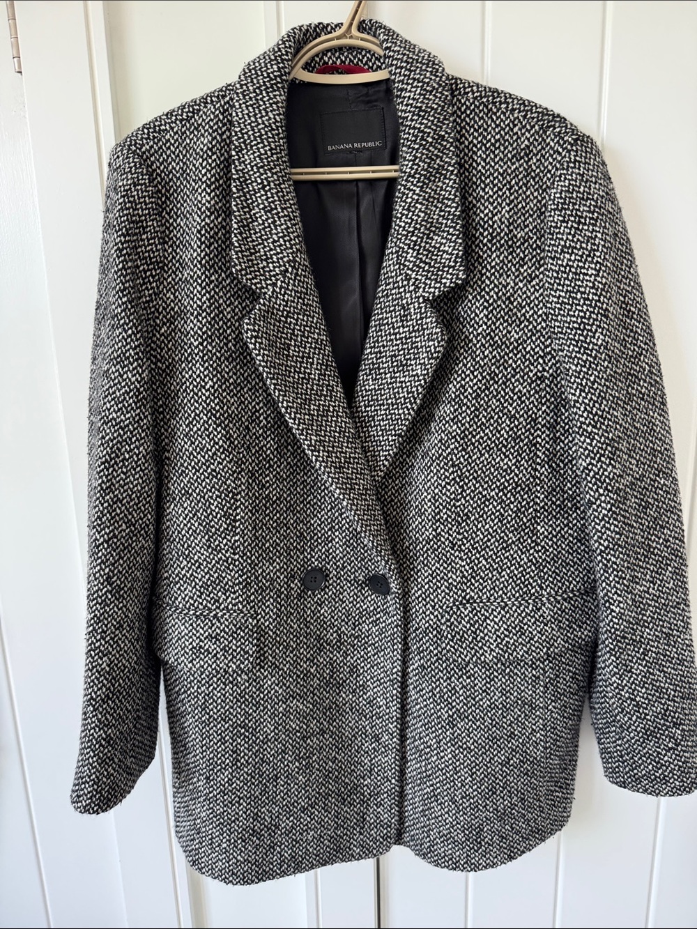 Banana Republic Black & White Herringbone Double-Breasted Blazer